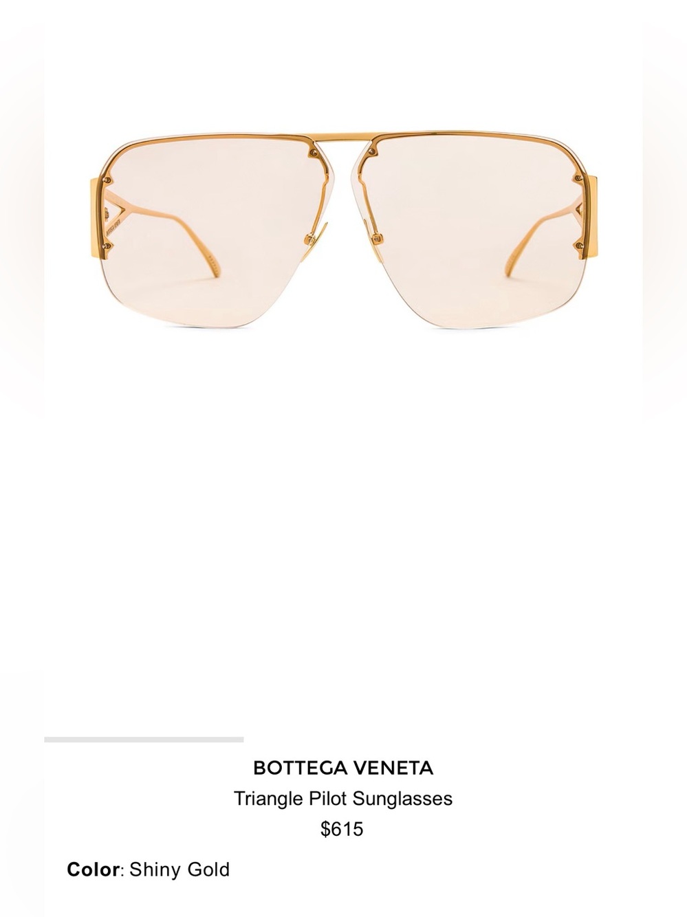 Bottega Veneta Gold Rimmed Triangle Pilot Sunglasses